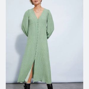 H&M long puff sleeve, green, flowered dress